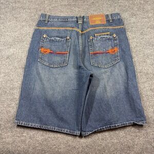 Phat Farm Shorts Men's 38 Phat Classics Denim Embroidered Baggy Y2K Blue